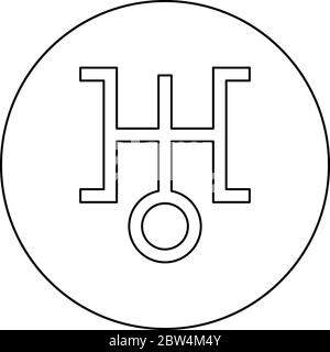 Symbol uranus Symbol im Kreis runden Umriss schwarz Farbe Vektor Illustration flach Stil einfaches Bild Stock Vektor