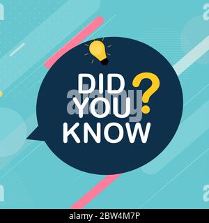 Wussten Sie, Etikett Aufkleber mit Sprechblase und Megaphon. Vektorgrafik Stock Vektor