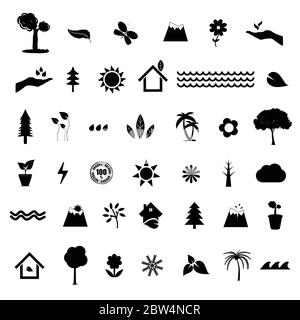 Natur-Symbol in schwarzer Farbe Set Art Illustration Stock Vektor
