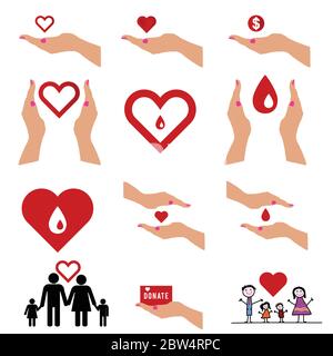 spenden Symbol Set mit Symbol in bunten Kunst Illustration Stock Vektor