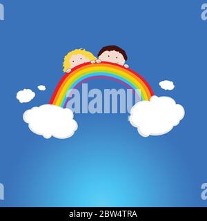 Kinder Kopf lustig auf Regenbogen Illustration in bunt Stock Vektor