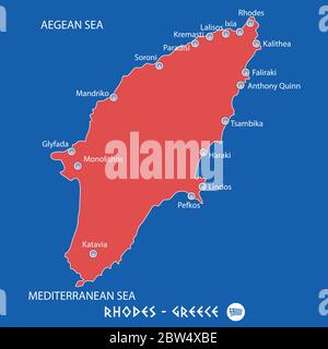 Karte Der Insel Rhodos Stock Vektorgrafik Alamy