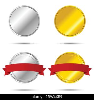Bänder und Etiketten Kollektion in Gold und Silber Farbdarstellung Stock Vektor