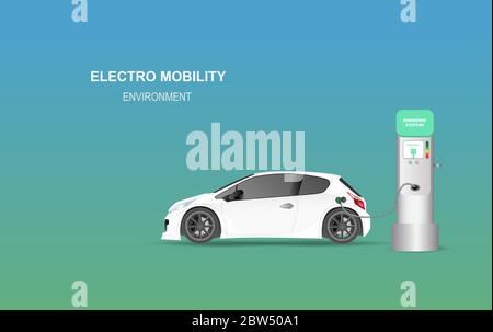 Abbildung Banner mit Elektroauto Ladestation. Elektro-Mobilität Umwelt für Karte Standort Netzwerk Konzept.Green saubere Energie Transport.Cre Stock Vektor