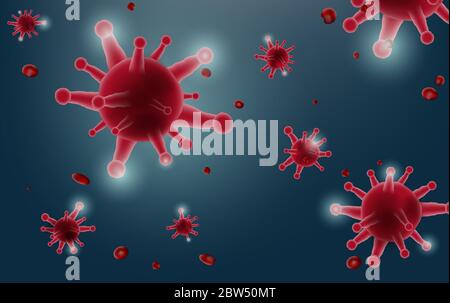Hologramm des Coronavirus COVID-2019 auf blauem futuristischem Hintergrund. Tödliche Art von Virus 2019-nCoV. 3D-Modelle von Coronavirus Bakterienzellen-Symbol-Vektor Stock Vektor
