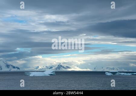 Blaue Eisberge vor Elephant Island, Antarktis. Stockfoto