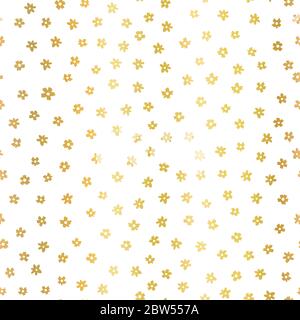 Gold Folie Ditsy Blumen nahtlose Vektor-Muster. Goldene Blumenfaux in Metallic-Optik auf weißem Hintergrund. Wiederholende duckende Blume Hintergrund. Sommer oder Frühling Stock Vektor