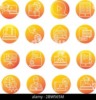 elearning Online-Bildung und Entwicklung Klasse Set Gradient Stil Symbol Vektor Illustration Stock Vektor