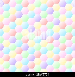 Nahtloses Wabenmuster in pastellfarbenen Regenbogenfarben. Abstrakter Hintergrund Hexagone Texturmuster. Sechsecke auf pastellfarbenen Gradienten Stock Vektor