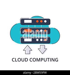 Konzept des Business Cloud Computing im Flat Line Design. Moderne Vektorgrafik für Web- und App-Design, Marketing und Print-Material Stock Vektor