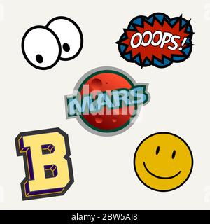 Stock Vektor Illustration Set von Patches 90er Stil Stock Vektor