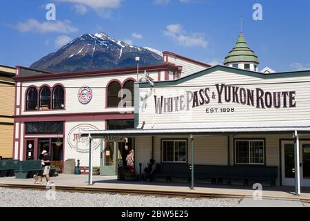 Whitepass & Yukon Route Bahnhof, Skagway, Southeast Alaska, USA Stockfoto