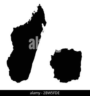 Vektorkarte Madagaskar und Antananarivo. Land und Hauptstadt. Isolierte Vektorgrafik. Schwarz auf weißem Hintergrund. EPS 10-Abbildung. Stock Vektor