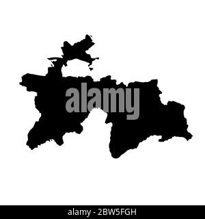 Vektorkarte Tadschikistan. Isolierte Vektorgrafik. Schwarz auf weißem Hintergrund. EPS 10-Abbildung. Stock Vektor