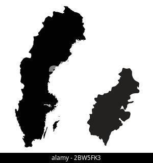 Vektorkarte Schweden und Stockholm. Land und Hauptstadt. Isolierte Vektorgrafik. Schwarz auf weißem Hintergrund. EPS 10-Abbildung. Stock Vektor