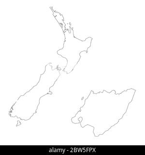 Vektorkarte Neuseeland und Wellington. Land und Hauptstadt. Isolierte Vektorgrafik. Übersicht. EPS 10-Abbildung. Stock Vektor