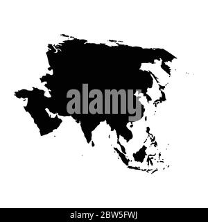 Vektorkarte Asien. Isolierte Vektorgrafik. Schwarz auf weißem Hintergrund. EPS 10-Abbildung. Stock Vektor