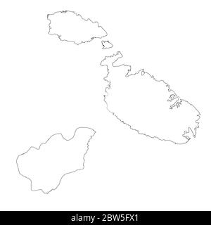 Vektorkarte Malta und Valletta. Land und Hauptstadt. Isolierte Vektorgrafik. Übersicht. EPS 10-Abbildung. Stock Vektor