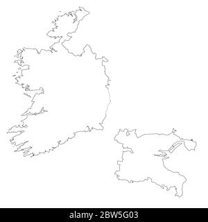 Vektorkarte Irland und Dublin. Land und Hauptstadt. Isolierte Vektorgrafik. Übersicht. EPS 10-Abbildung. Stock Vektor