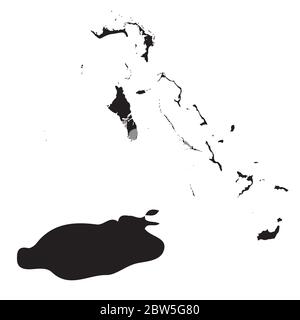 Vektorkarte Bahamas und Nassau. Land und Hauptstadt. Isolierte Vektorgrafik. Schwarz auf weißem Hintergrund. EPS 10-Abbildung. Stock Vektor