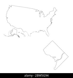 Vektorkarte Vereinigte Staaten von Amerika und Washington. Land und Hauptstadt. Isolierte Vektorgrafik. Übersicht. EPS 10-Abbildung. Stock Vektor