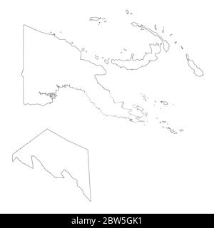 Vektorkarte Papua-Neuguinea und Port Moresby. Land und Hauptstadt. Isolierte Vektorgrafik. Übersicht. EPS 10-Abbildung. Stock Vektor