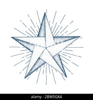 Stern. Handgezeichneter Stern mit Streifen Vektor-Illustration. Origami Stil Skizze Zeichnung Stern. Stock Vektor