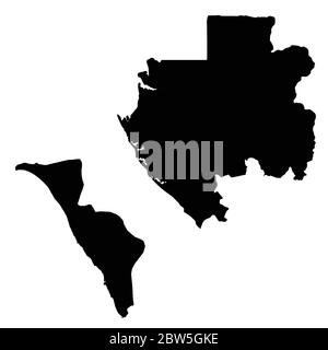 Vektorkarte Gabun und Libreville. Land und Hauptstadt. Isolierte Vektorgrafik. Schwarz auf weißem Hintergrund. EPS 10-Abbildung. Stock Vektor