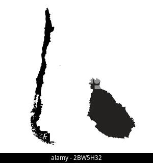 Vektorkarte Chile und Santiago. Land und Hauptstadt. Isolierte Vektorgrafik. Schwarz auf weißem Hintergrund. EPS 10-Abbildung. Stock Vektor