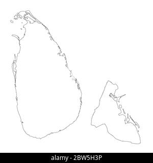 Vektorkarte Sri Lanka und Sri Jayawardenepura Kotte. Land und Hauptstadt. Isolierte Vektorgrafik. Übersicht. EPS 10-Abbildung. Stock Vektor