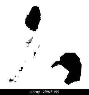 Vektorkarte St. Vincent und die Grenadinen und Kingstown. Land und Hauptstadt. Isolierte Vektorgrafik. Schwarz auf weißem Hintergrund. EPS 10 Illust Stock Vektor