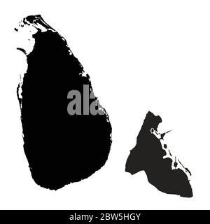 Vektorkarte Sri Lanka und Sri Jayawardenepura Kotte. Land und Hauptstadt. Isolierte Vektorgrafik. Schwarz auf weißem Hintergrund. EPS 10-Abbildung. Stock Vektor