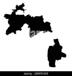 Vektorkarte Tadschikistan und Duschanbe. Land und Hauptstadt. Isolierte Vektorgrafik. Schwarz auf weißem Hintergrund. EPS 10-Abbildung. Stock Vektor