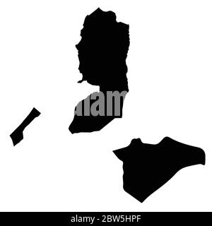 Vektorkarte Staat Palästina und Jerusalem. Land und Hauptstadt. Isolierte Vektorgrafik. Schwarz auf weißem Hintergrund. EPS 10-Abbildung. Stock Vektor