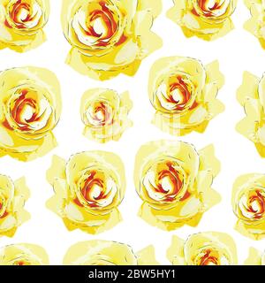 Nahtlose Florale Gelbe Rosen Muster. Vektorgrafik. Floraler Hintergrund. Stock Vektor