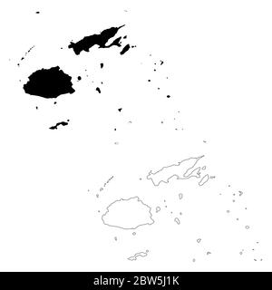 Vektorkarte Fidschi. Isolierte Vektorgrafik. Schwarz auf weißem Hintergrund. EPS 10-Abbildung. Stock Vektor