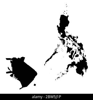 Vektorkarte Philippinen und Manila. Land und Hauptstadt. Isolierte Vektorgrafik. Schwarz auf weißem Hintergrund. EPS 10-Abbildung. Stock Vektor