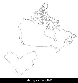 Vektorkarte Kanada und Ottawa. Land und Hauptstadt. Isolierte Vektorgrafik. Übersicht. EPS 10-Abbildung.