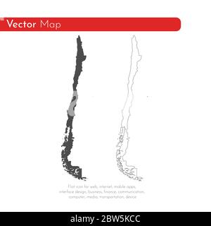 Vektorkarte Chile. Isolierte Vektorgrafik. Schwarz auf weißem Hintergrund. EPS 10-Abbildung. Stock Vektor
