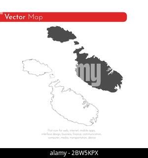 Vektorkarte Malta. Isolierte Vektorgrafik. Schwarz auf weißem Hintergrund. EPS 10-Abbildung. Stock Vektor