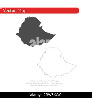 Vektorkarte Äthiopien. Isolierte Vektorgrafik. Schwarz auf weißem Hintergrund. EPS 10-Abbildung. Stock Vektor