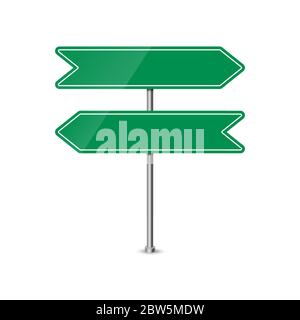 Leeres grünes Hinweisschild - leeres Straßenschild in grüner Farbe isoliert auf weißem Hintergrund Stock Vektor