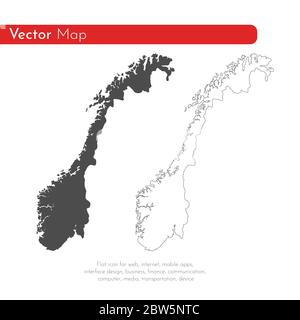 Vektorkarte Norwegen. Isolierte Vektorgrafik. Schwarz auf weißem Hintergrund. EPS 10-Abbildung. Stock Vektor