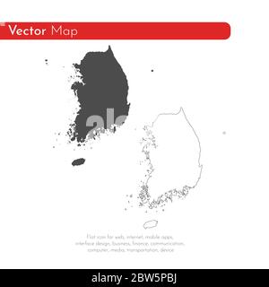 Vektorkarte Südkorea. Isolierte Vektorgrafik. Schwarz auf weißem Hintergrund. EPS 10-Abbildung. Stock Vektor