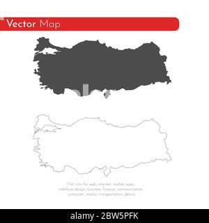 Vektorkarte Türkei. Isolierte Vektorgrafik. Schwarz auf weißem Hintergrund. EPS 10-Abbildung. Stock Vektor