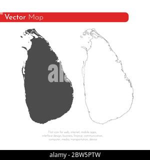 Vektorkarte Sri Lanka. Isolierte Vektorgrafik. Schwarz auf weißem Hintergrund. EPS 10-Abbildung. Stock Vektor