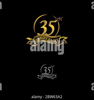 Feier des 35. Jubiläums Logo, mit goldenen Ringen und Farbabstufungen isoliert auf schwarzem Hintergrund.EPS 10 Stock Vektor