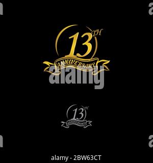 Feier des 13. Jubiläums-Logos, mit goldenen Ringen und Farbabstufungen isoliert auf schwarzem Hintergrund.EPS 10 Stock Vektor