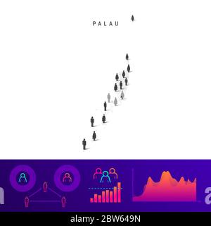 Symbolkarte für Palau-Personen. Detaillierte Vektorsilhouette. Gemischte Menschenmenge von Männern und Frauen. Infografiken der Bevölkerung. Isolierte Vektordarstellung. Stock Vektor
