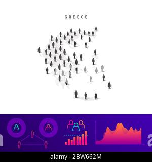 Symbolkarte für griechische Leute. Detaillierte Vektorsilhouette. Gemischte Menschenmenge von Männern und Frauen. Infografiken der Bevölkerung. Isolierte Vektordarstellung. Stock Vektor